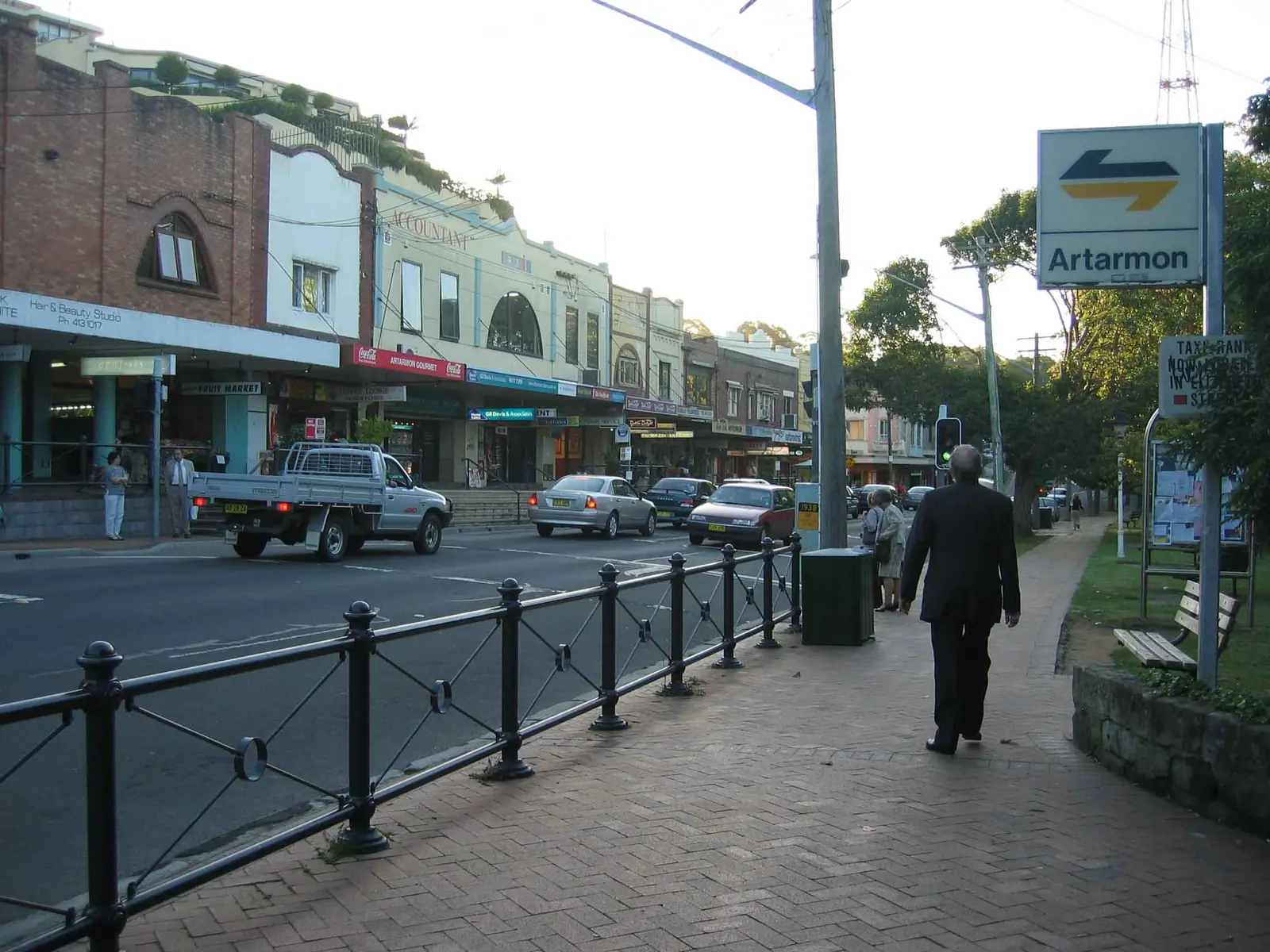 The Artarmon shopping strip near the station, with local shops and businesses